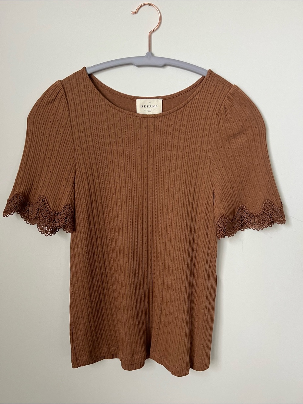 Sezane Clea T-Shirt in Coffee Sz S - Picture 2 of 8